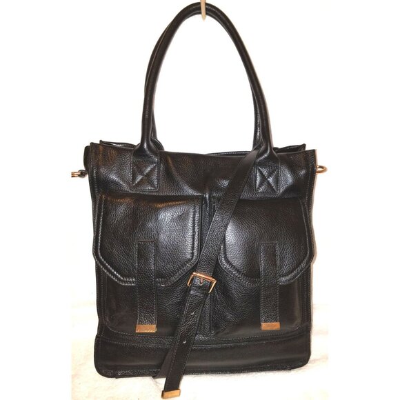 EXTRA-LARGE KRISTEN BELL FOR ERICA ANENBERG BLACK LEATHER CONVERTIBLE MULTI-STRA - Picture 2 of 5